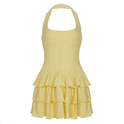Pure Desire U Collar Halter High Waist Cake Dress BEUPFORLIFE.com