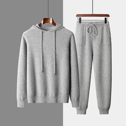 Solid Color Hooded Knitted Sweatshirt Pants Set BEUPFORLIFE.com