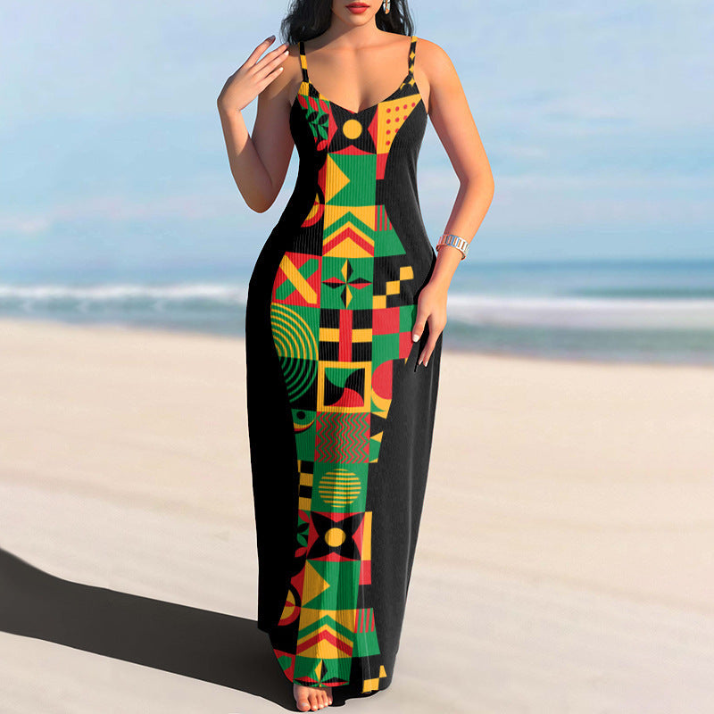 Women's V-neck Long Printed Dress Be Up For Life