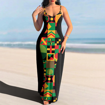 Women's V-neck Long Printed Dress Be Up For Life