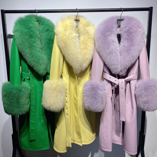 Leather Sheepskin Fox Fur Coat BEUPFORLIFE.com