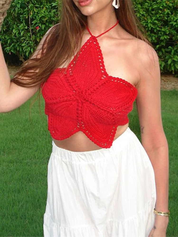 YL Halter Lace-up Flower Top