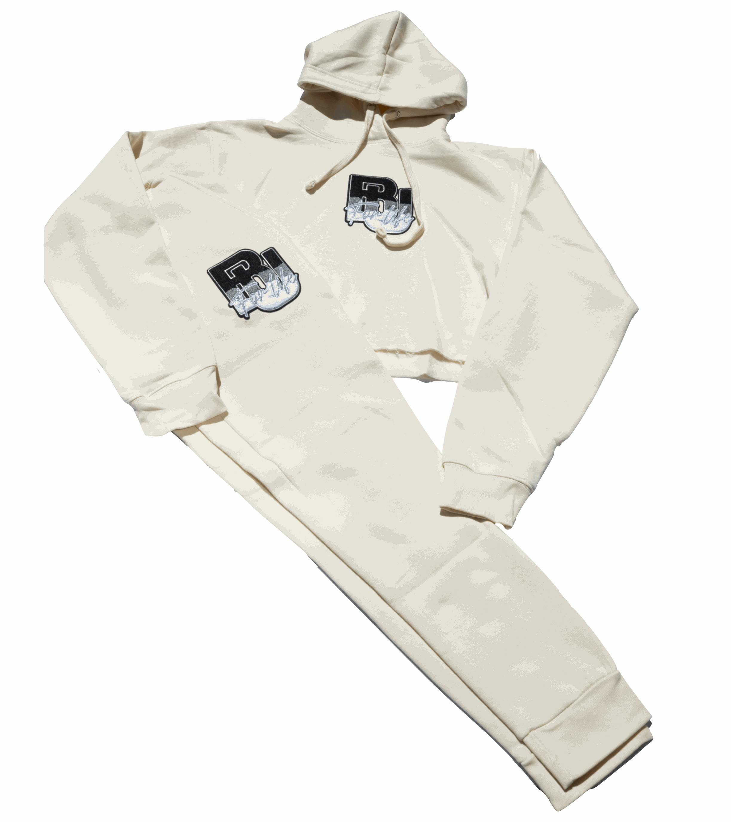 BU Ladies Off White Crop Top Sweat Suit