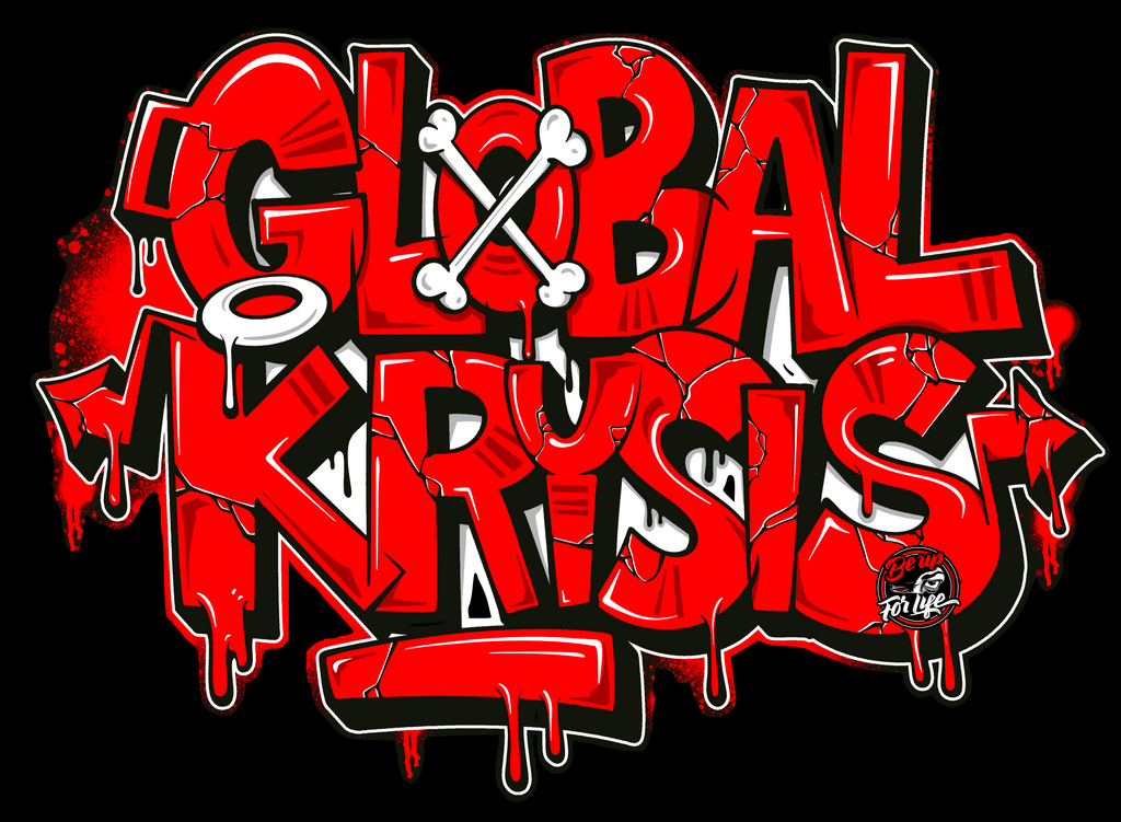 Bones & Halo Graffiti design - Red and white text 'GLOBAL KRYSIS' with a stylized design on a black background