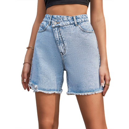 High Waist Loose And Slimming Raw Edge Denim Shorts Be Up For Life