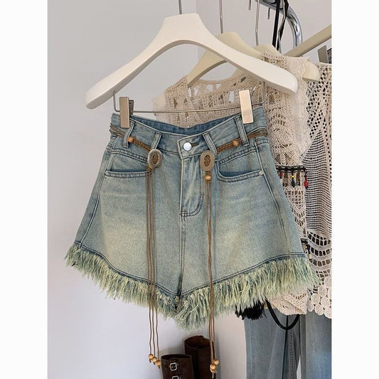 Button Raw Edge Denim Shorts BEUPFORLIFE.com