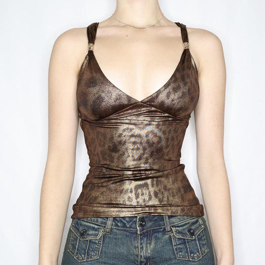 Glossy Leopard Backless Spaghetti-strap Camisole Top BEUPFORLIFE.com