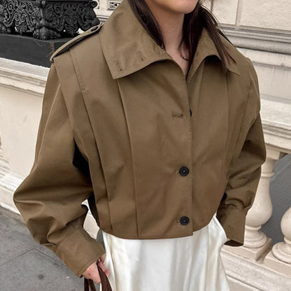 Khaki Lapel Simple Single-breasted Coat BEUPFORLIFE.com