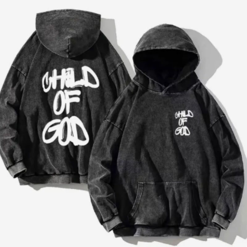 360g Heavy Cotton Distressed Washed CHILD OF GOD Drop Shoulder Hoodie