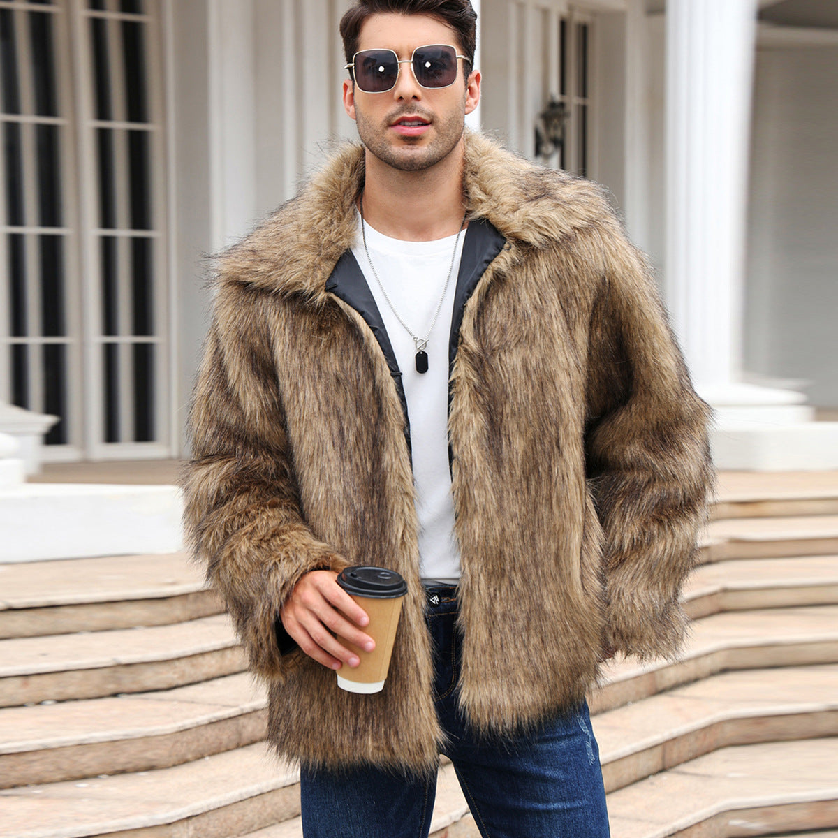 Men's Lapel Warm Faux Fur OverCoat Be Up For Life
