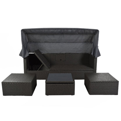 U Style Patio Rectangle Daybed With Canopy, Wicker Sectional Seating Be Up For Life