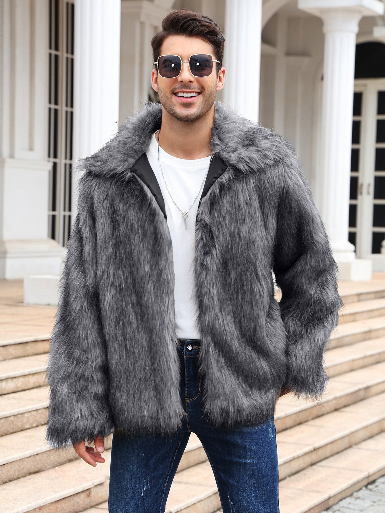 Men's Lapel Warm Faux Fur OverCoat Be Up For Life