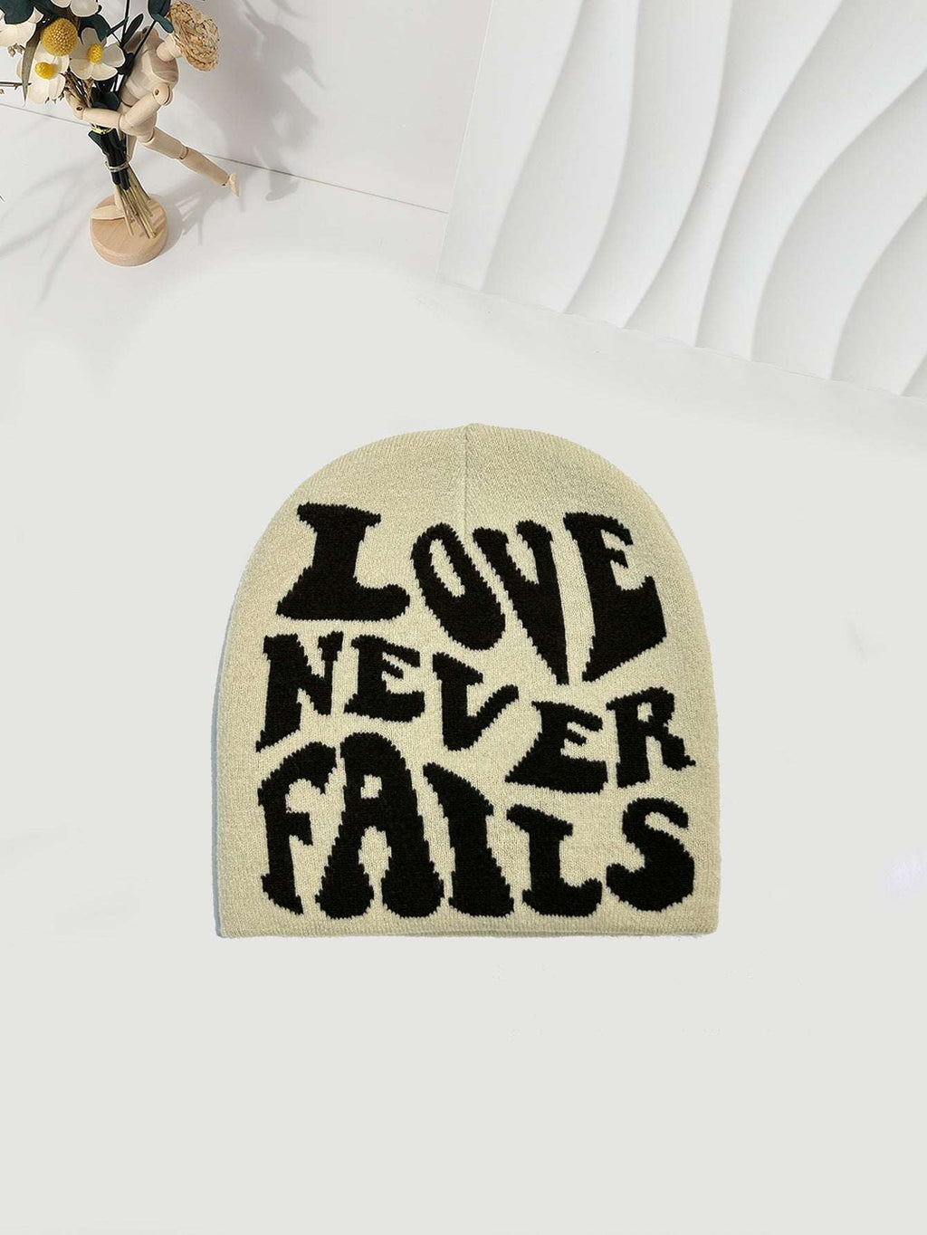 Knitted LOVE NEVER FAILS Jacquard One-size Fits All Beanie Be Up For Life