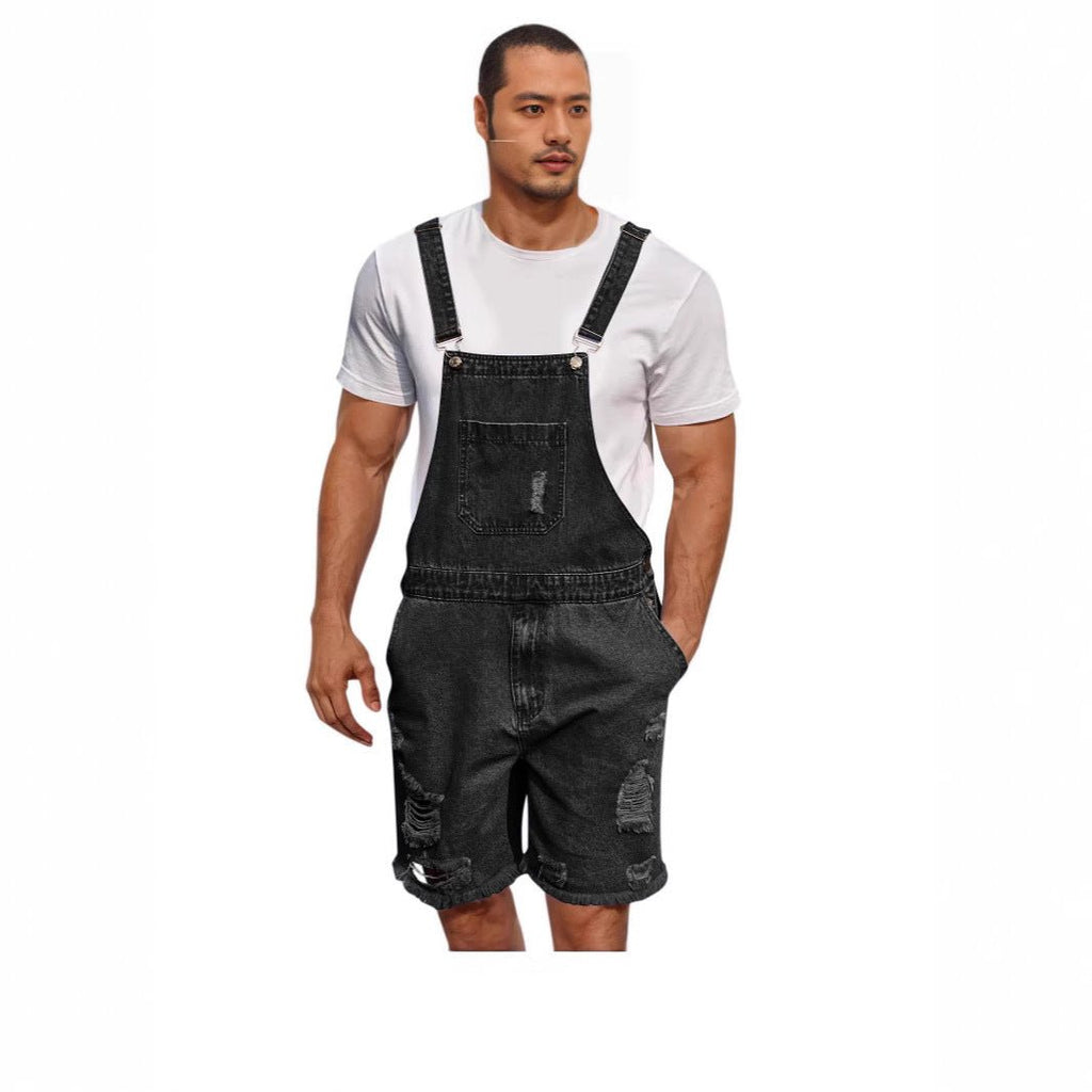 Ripped Men's Denim Suspender Shorts - BEUPFORLIFE.com