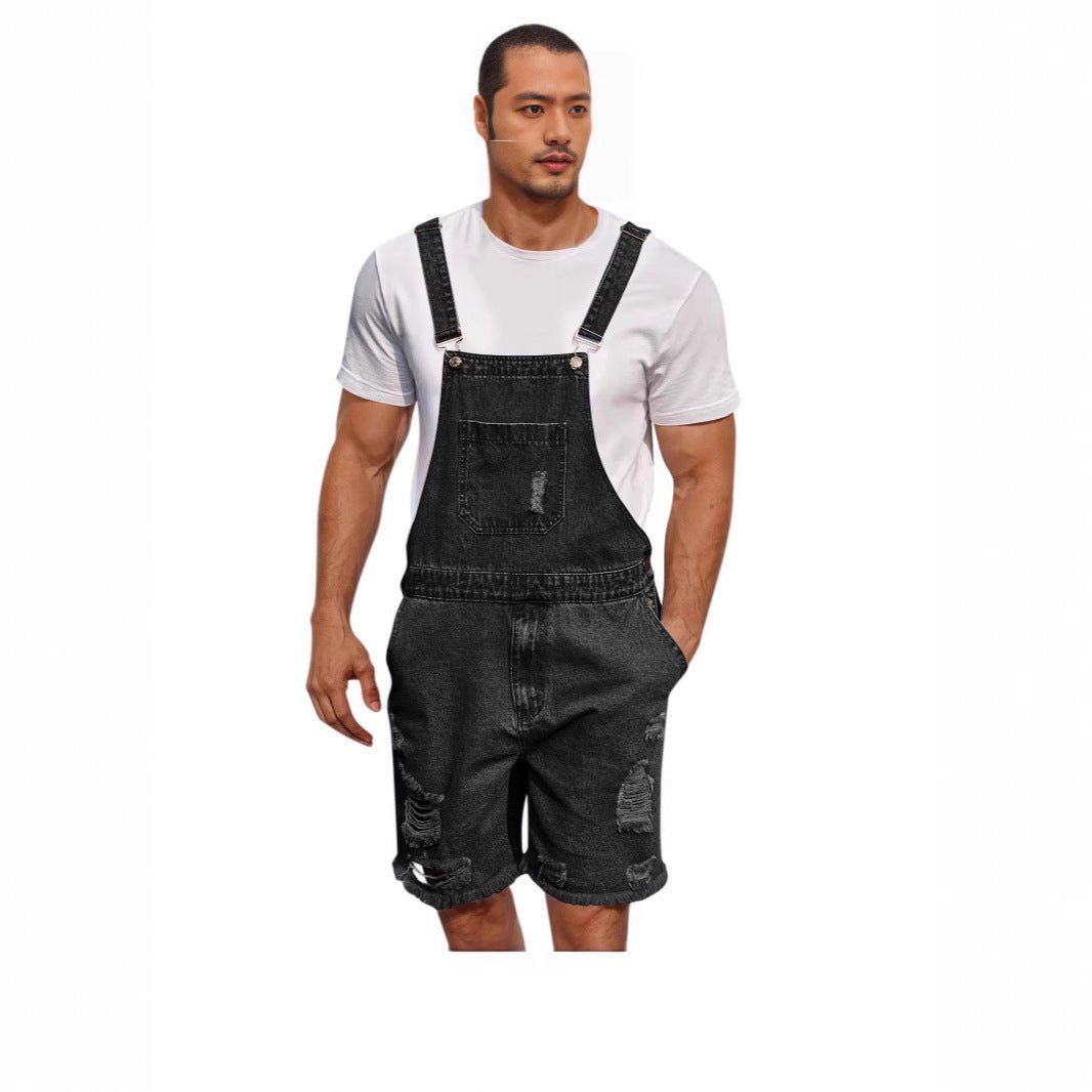 Ripped Men's Denim Suspender Shorts - BEUPFORLIFE.com