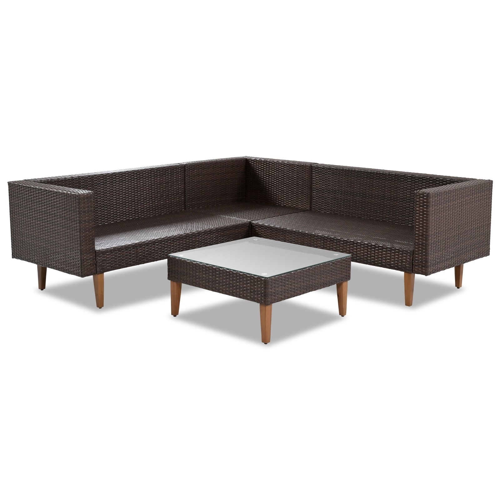 4-Piece Outdoor Wicker Sofa Set, L-Shape Patio Furniture With Colorful Pillows BEUPFORLIFE.com
