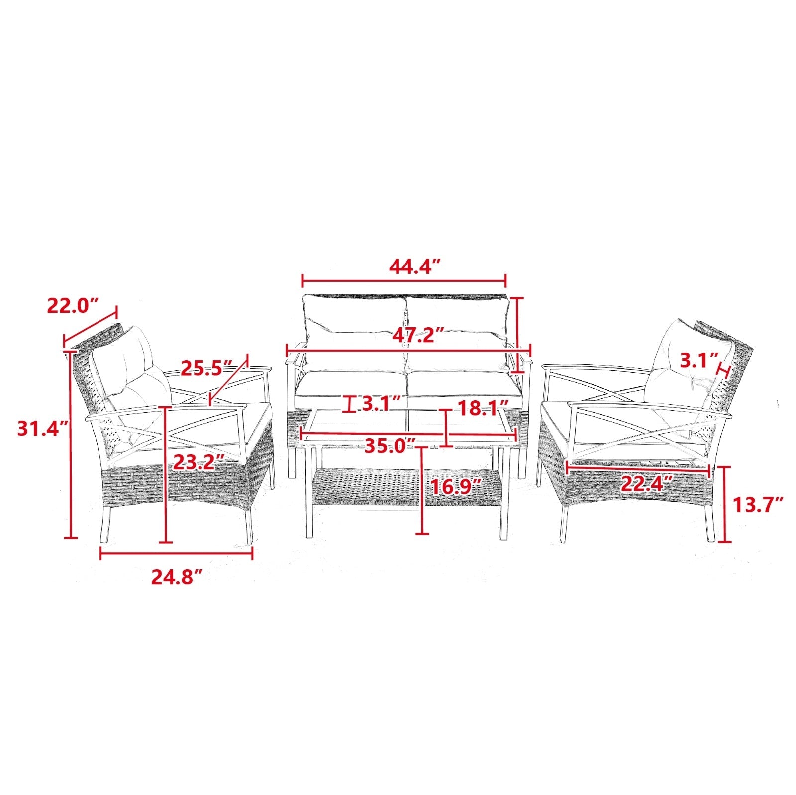 4 Piece Patio Sectional Sofa Set BEUPFORLIFE.com