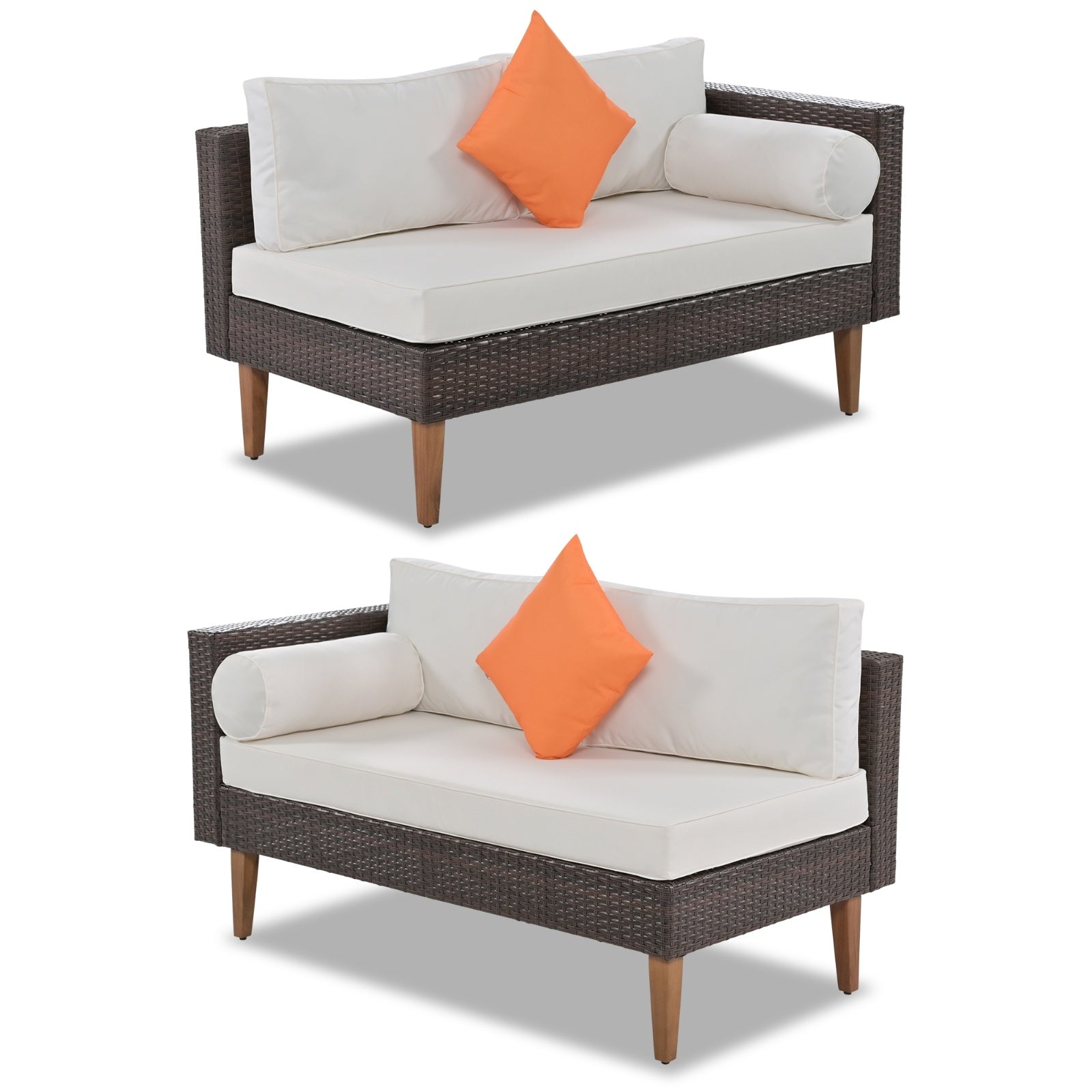 4-Piece Outdoor Wicker Sofa Set, L-Shape Patio Furniture With Colorful Pillows BEUPFORLIFE.com
