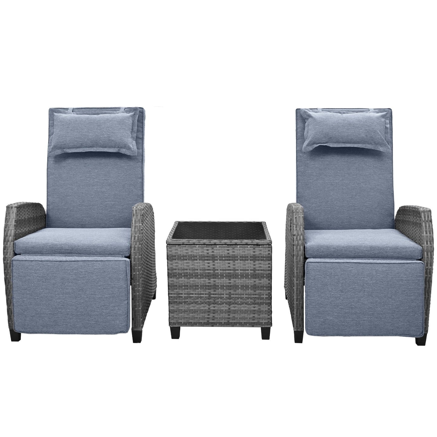 U Style Outdoor Rattan 2-Person Set w/ Coffee Table For Courtyard Be Up For Life