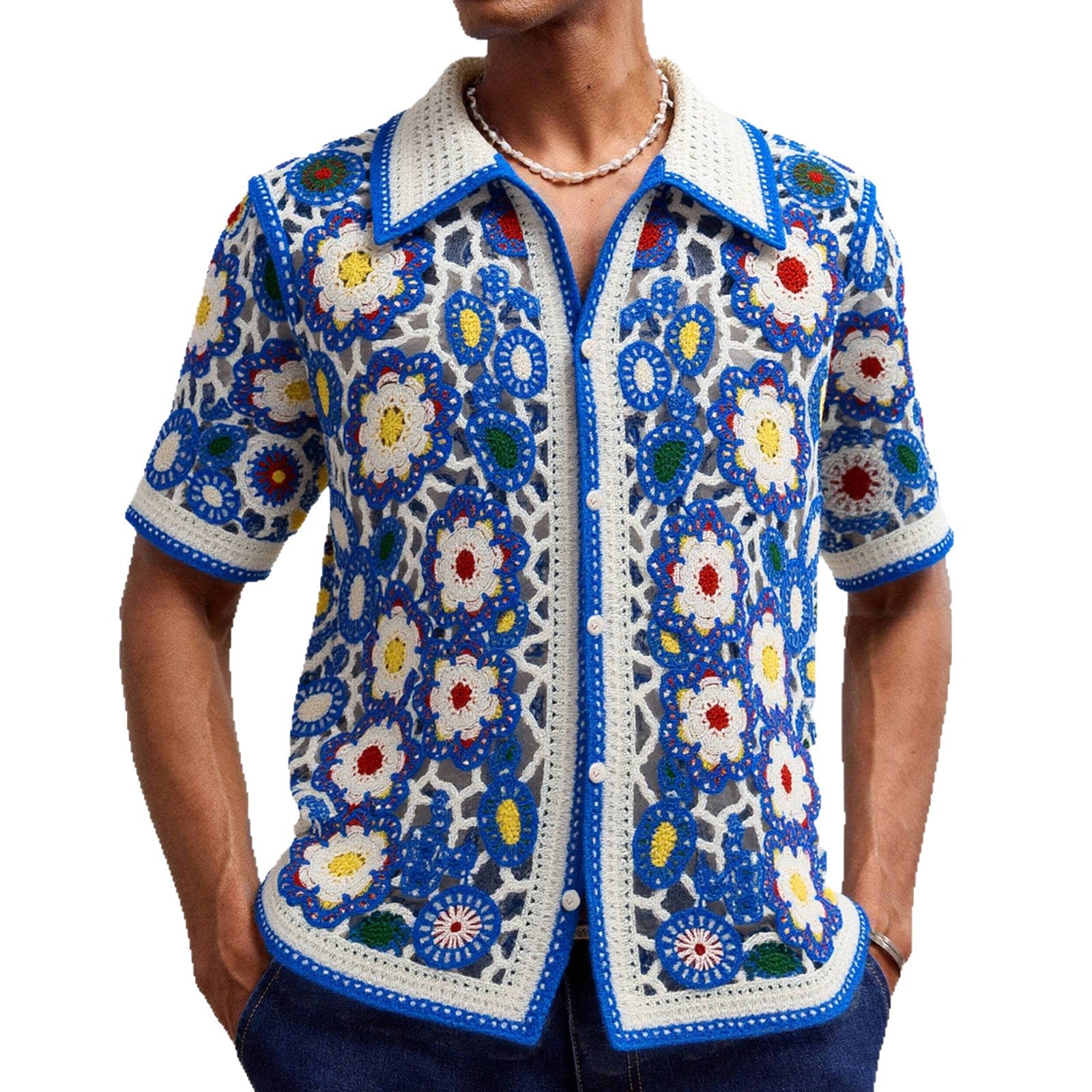 Crochet Knitted Shirt Short Sleeved