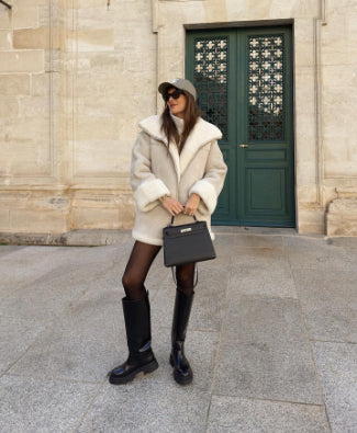 Cashmere Leather Fur Collar Leather Coat