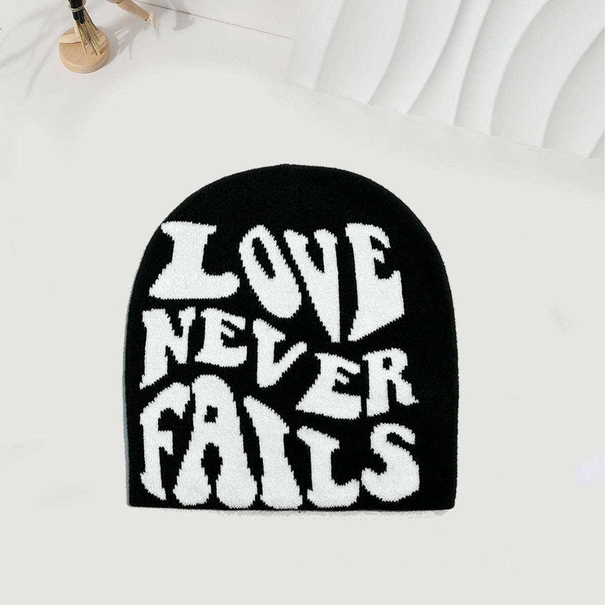 Knitted LOVE NEVER FAILS Jacquard One-size Fits All Beanie Be Up For Life