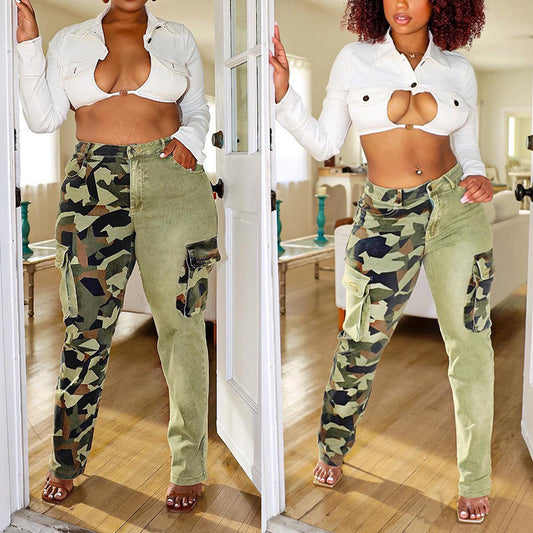 Colorblock Slim Fit Camo Jeans BEUPFORLIFE.com