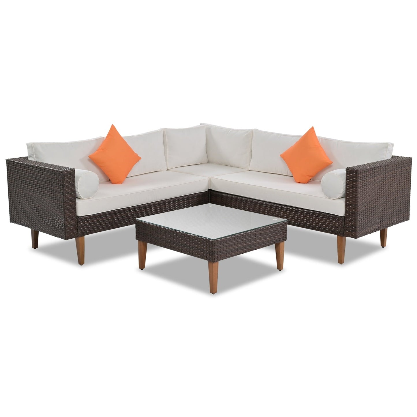 4-Piece Outdoor Wicker Sofa Set, L-Shape Patio Furniture With Colorful Pillows BEUPFORLIFE.com