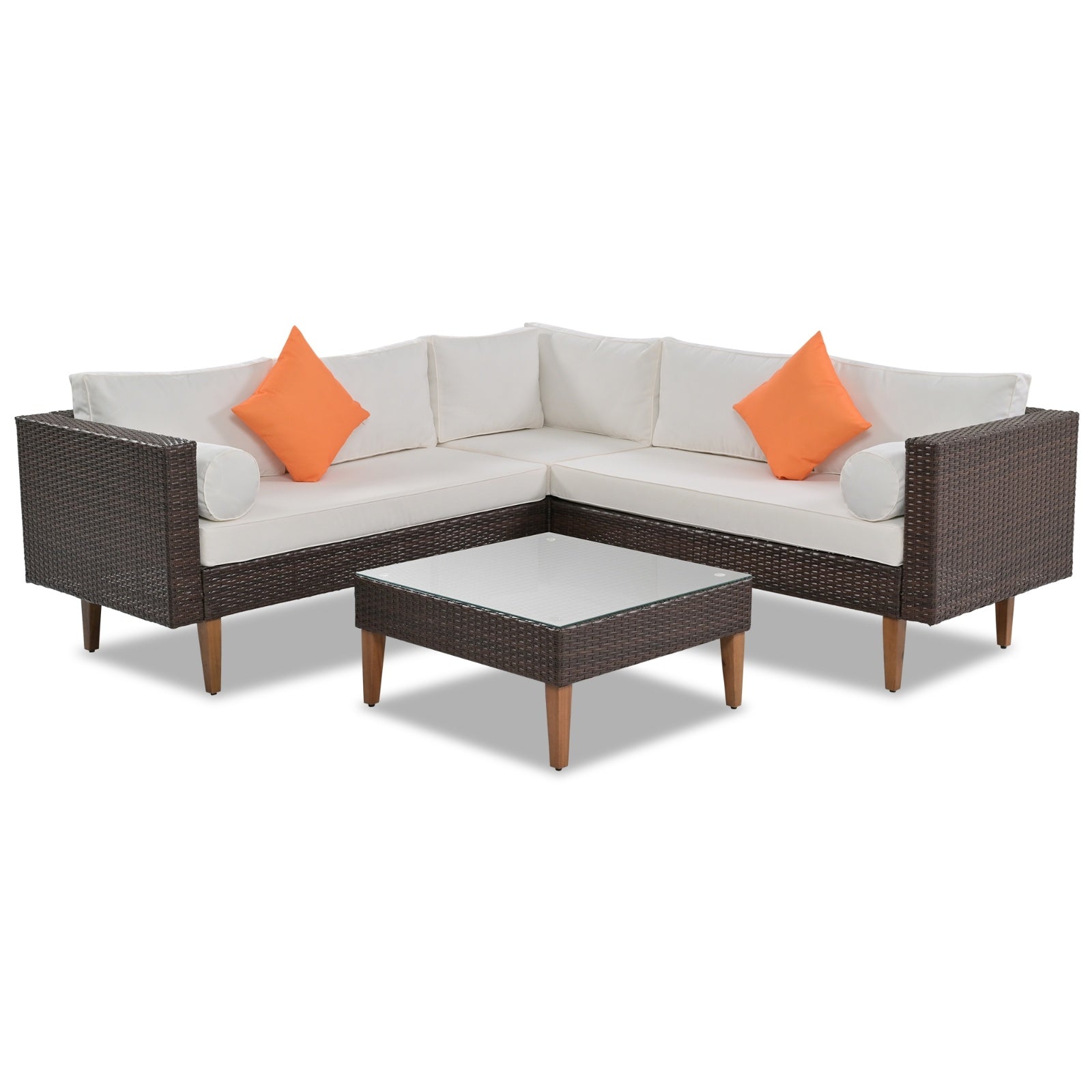 4-Piece Outdoor Wicker Sofa Set, L-Shape Patio Furniture With Colorful Pillows BEUPFORLIFE.com