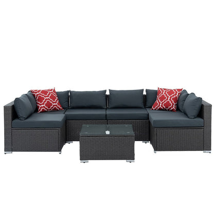 7 Set Wicker Furniture With Tempered Glass Coffee Table BEUPFORLIFE.com