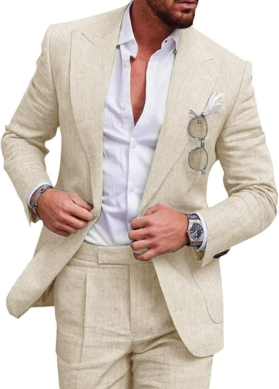 Men's Two Piece Linen Suit - BEUPFORLIFE.com