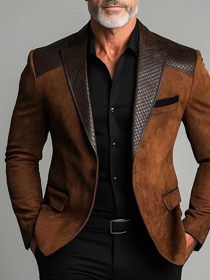 Brown Suede Blazer With Textured Leather Accents Be Up For Life