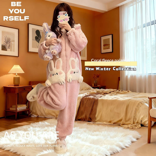 Comfy Coral Fleece Winter Cute Bunny Pajamas Be Up For Life