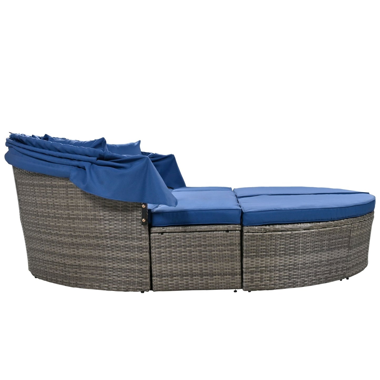 Outdoor Rattan Daybed/Sun bed w/ Retractable Canopy Wicker Furniture, Round Outdoor Sectional BEUPFORLIFE.com