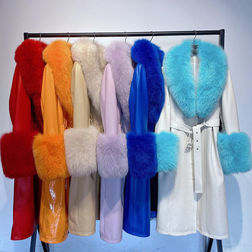 Genuine Leather Sheepskin Fox Fur Coat