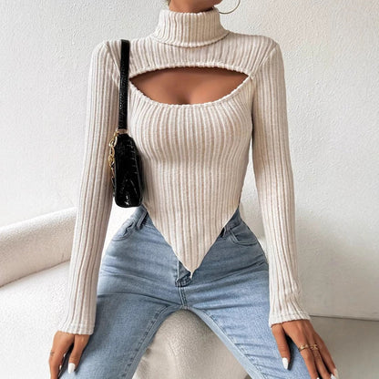 Long-sleeved Knitted Striped Short Top Be Up For Life