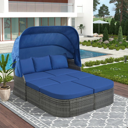 U STYLE Patio Furniture Set Daybed W Retractable Canopy Wicker Be Up For Life
