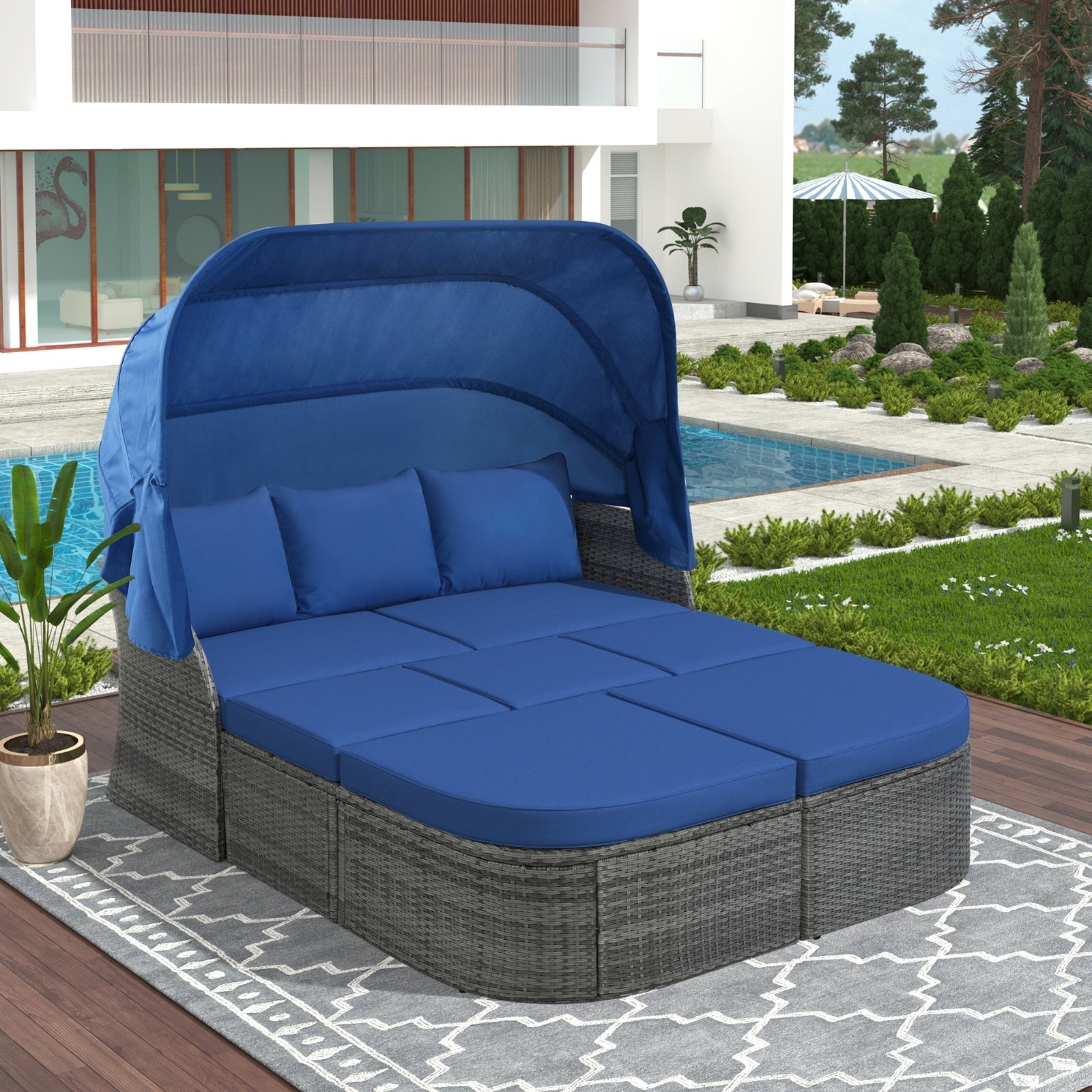 U STYLE Patio Furniture Set Daybed W Retractable Canopy Wicker Be Up For Life