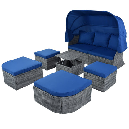 U STYLE Patio Furniture Set Daybed W Retractable Canopy Wicker Be Up For Life