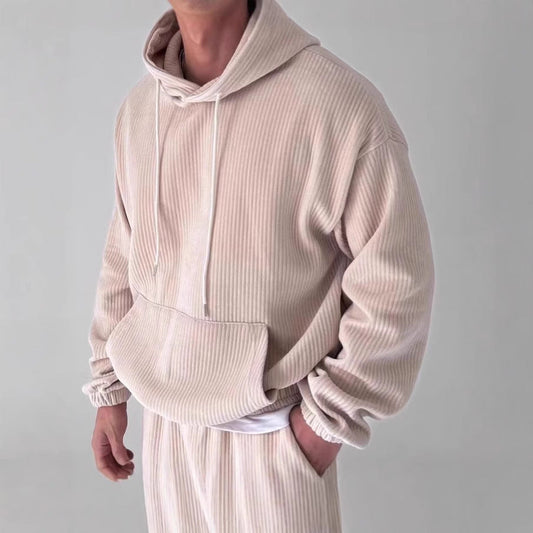 Men's Leisure Corduroy Solid Color Hooded Big Pocket Sweatshirt BEUPFORLIFE.com
