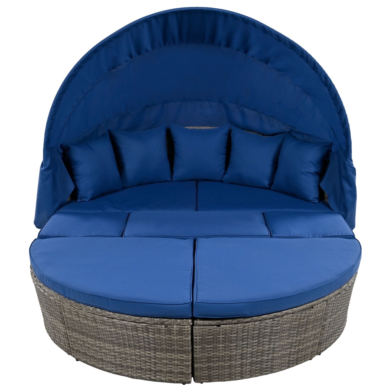 Outdoor Rattan Daybed/Sun bed w/ Retractable Canopy Wicker Furniture, Round Outdoor Sectional BEUPFORLIFE.com