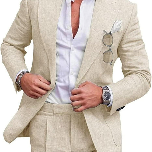 Men's Two Piece Linen Suit - BEUPFORLIFE.com