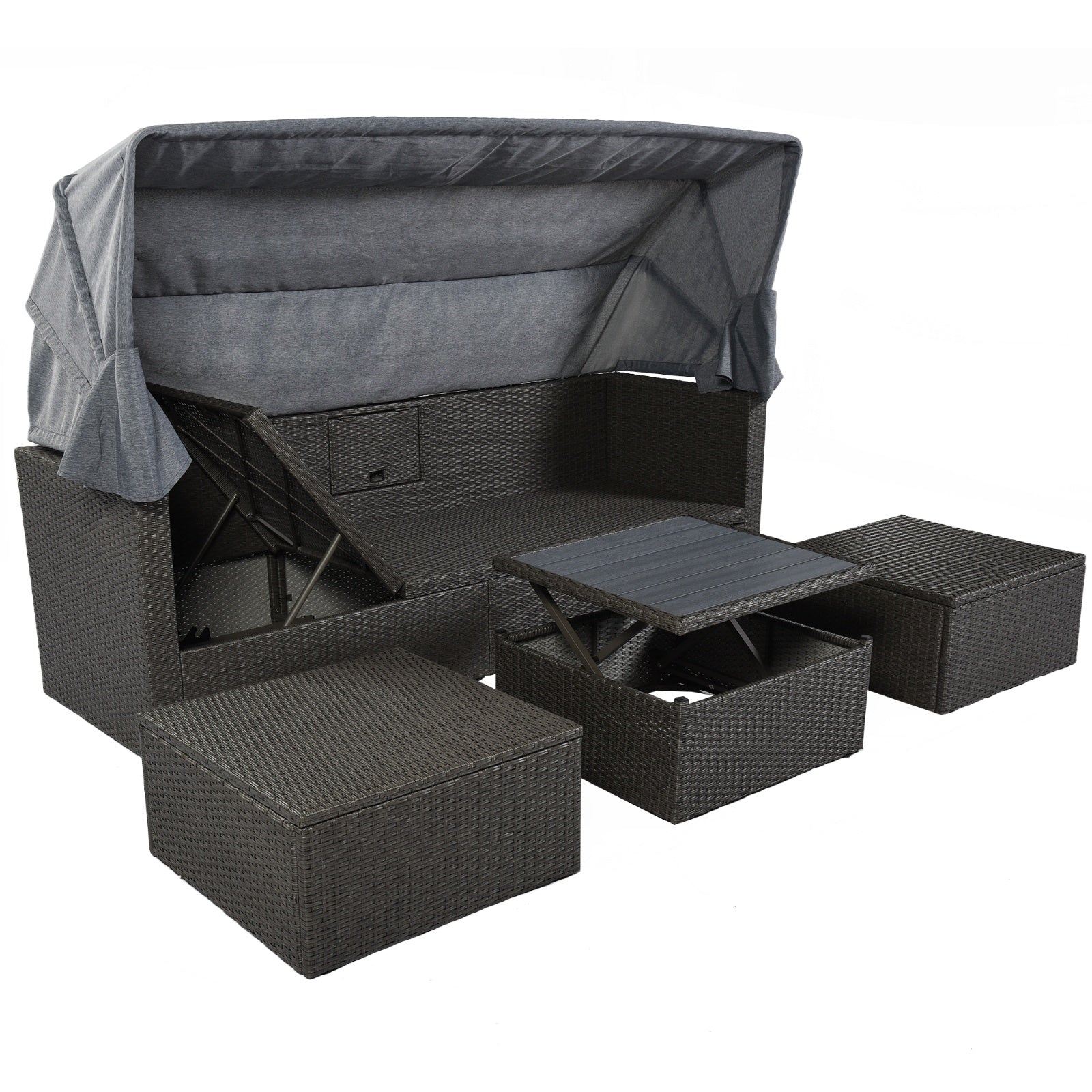 U Style Patio Rectangle Daybed With Canopy, Wicker Sectional Seating Be Up For Life