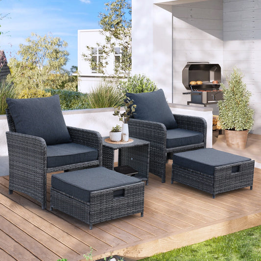 5 Piece Wicker Patio Conversation Furniture Set w/Ottomans BEUPFORLIFE.com