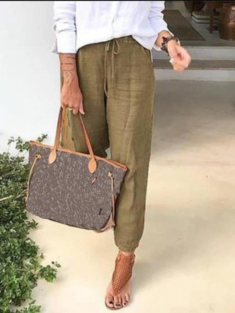 Women's Solid Color Drawstring Leisure Pants - BEUPFORLIFE.com