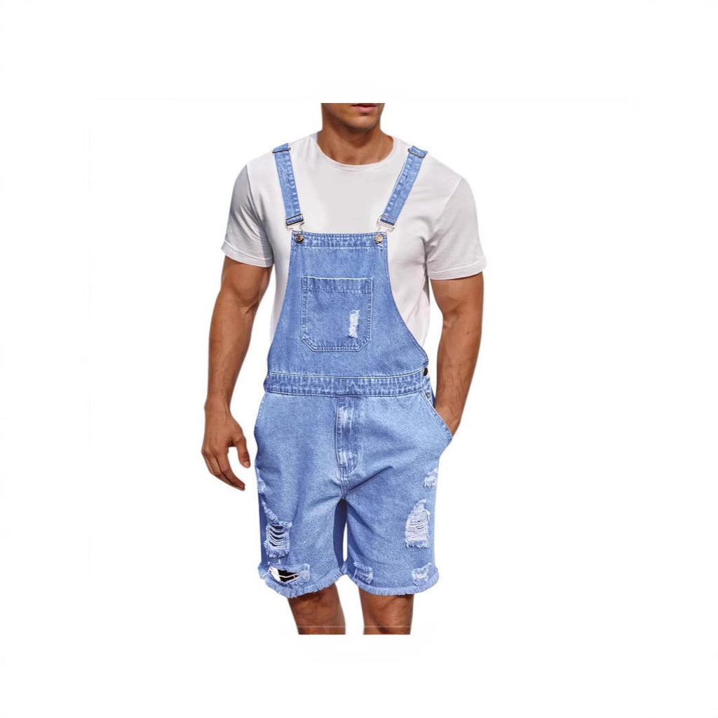 Ripped Men's Denim Suspender Shorts - BEUPFORLIFE.com