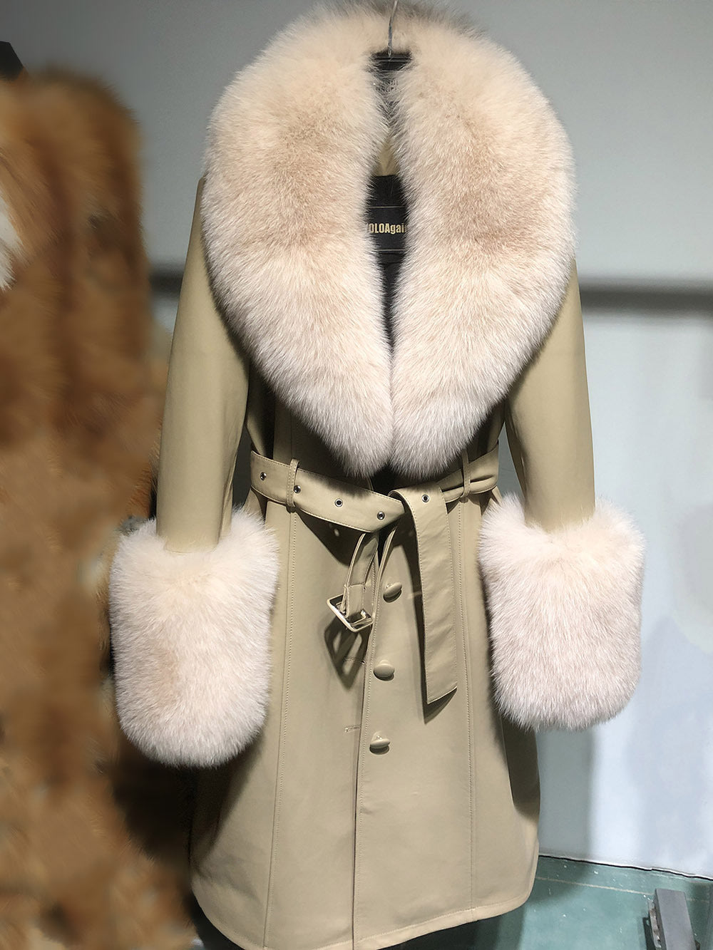 Genuine Leather Sheepskin Fox Fur Coat