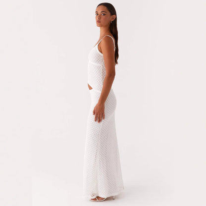Elegant Sling Solid Color Hollow Mesh Dress BEUPFORLIFE.com
