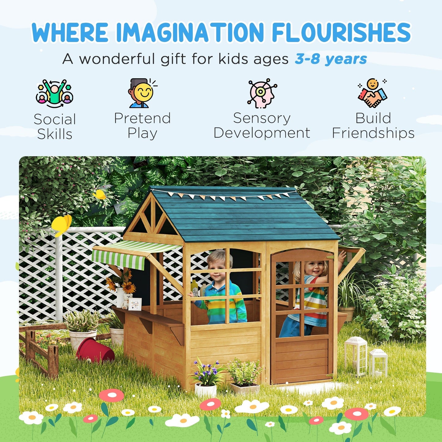 Wooden Outdoor Playhouse, For 3-8 Years BEUPFORLIFE.com