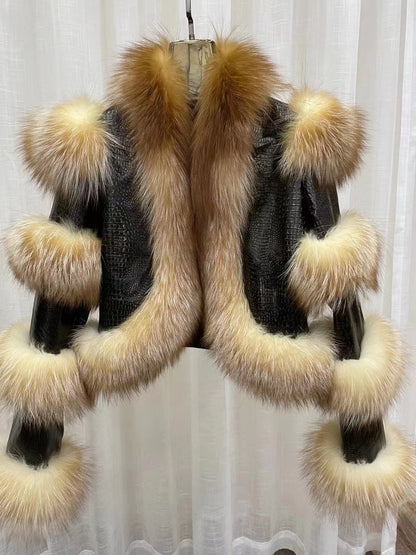 Elegant Bright Leather Fox Fur Coat Be Up For Life